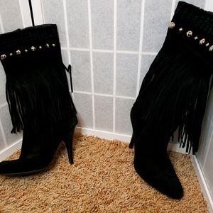 Fringe mid calf boot
